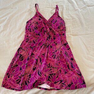 Lands' End Ladies' Swim Dress Size Medium Tropical Print Purple